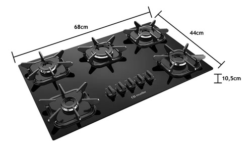 Cooktop Mueller 5 Bocas com Queimador Ultra Chama Preto
