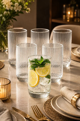 Copo de vidro canelado 400ml para mesa posta e drinks pack c