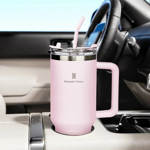 Copo Térmico Gigante 1,2l Inox Com Tampa E Inox Canudo Cor Rosa Cor Pura / Material Fosco