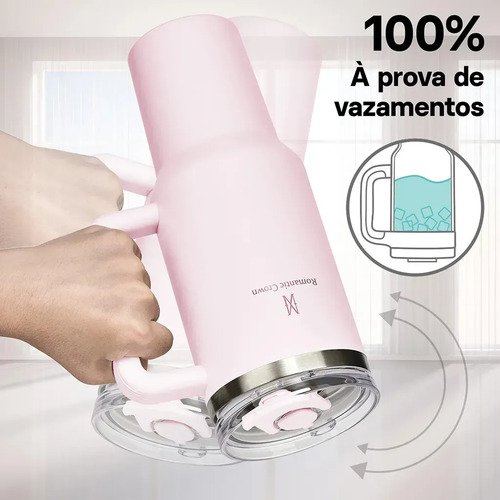 Copo Térmico Gigante 1,2l Inox Com Tampa E Inox Canudo Cor Rosa Cor Pura / Material Fosco