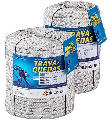 Corda Trançada Poliéster 12mm 100m Trabalho em Altura Itacorda