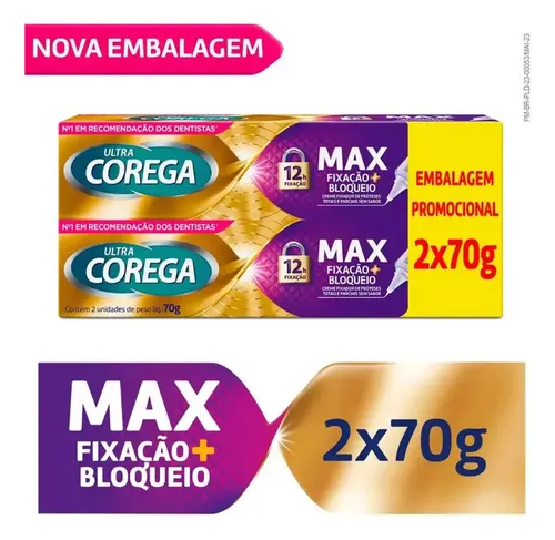 Corega Ultra Creme Max Fixação Sem Sabor Kit Corega 2un. 70g