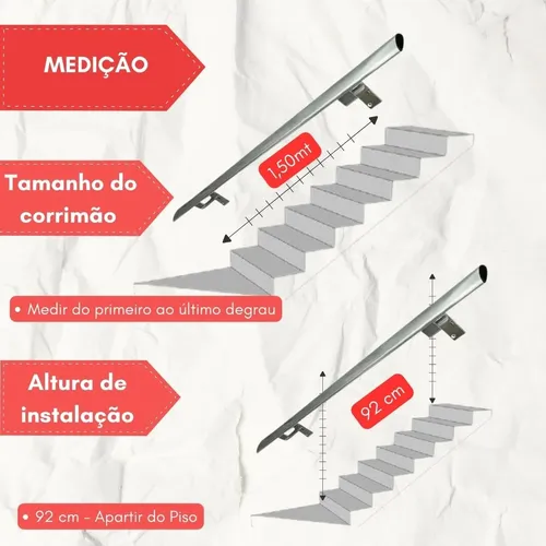 Corrimão Chato Alumínio 4,5 Metros Escada Parede Rampa