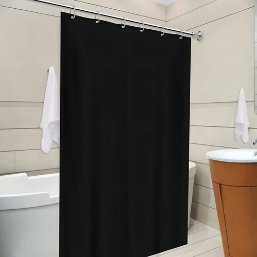 Cortina De Banheiro Box Lisa Impermeável Antimofo Com Ganchos Cor Preto Marianopole