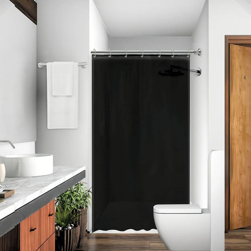 Cortina De Banheiro Box Lisa Impermeável Antimofo Com Ganchos Cor Preto Marianopole