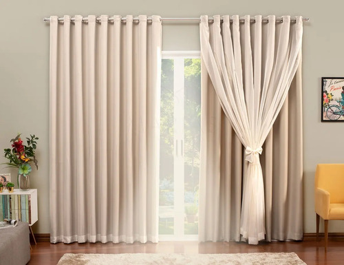 Cortina de Blackout com Voil Liso para varão simples - 4,00 x 2,70