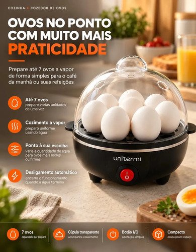 Cozedor de ovos eletrico portatil a vapor para ate 7 ovos co