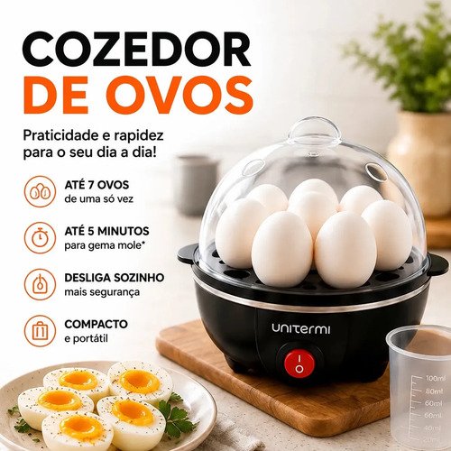 Cozedor de Ovos Elétrico Portátil a Vapor para até 7 Ovos com Desligamento Automático ViaCruz