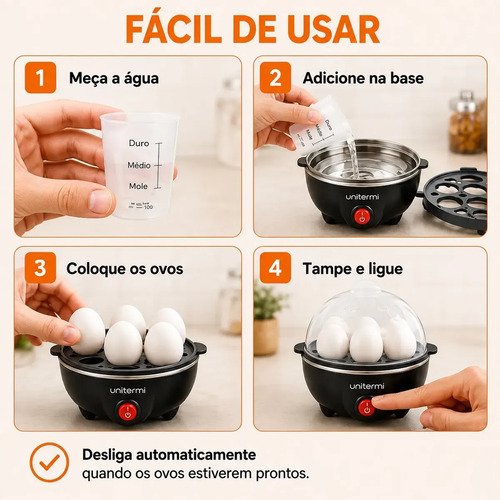 Cozedor de Ovos Elétrico Portátil a Vapor para até 7 Ovos com Desligamento Automático ViaCruz