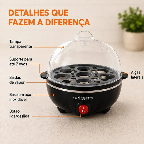 Cozedor de Ovos Elétrico Portátil a Vapor para até 7 Ovos com Desligamento Automático ViaCruz