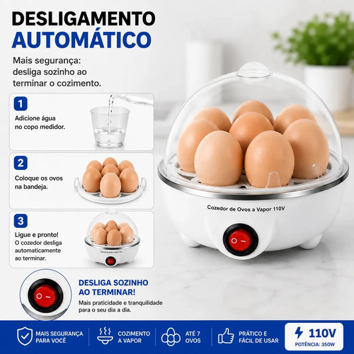Cozedor Elétrico de Ovos Commlite Para 7 Ovos Com Desligamento Automático