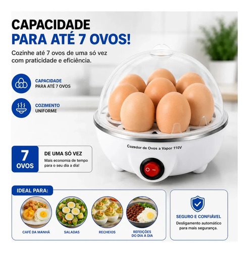 Cozedor Elétrico de Ovos Commlite Para 7 Ovos Com Desligamento Automático