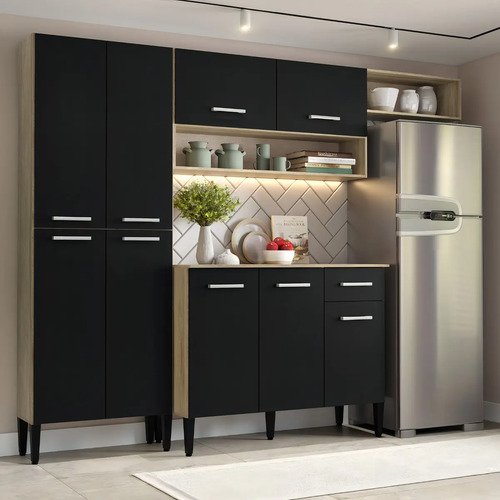 Cozinha compacta arizona glam com armario e balcao carraro c