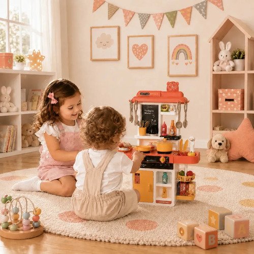 Cozinha De Brinquedo Infantil Com Acessórios Sai Água E Som Rosa