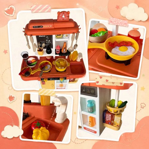Cozinha De Brinquedo Infantil Com Acessórios Sai Água E Som Rosa
