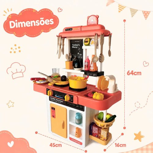 Cozinha De Brinquedo Infantil Com Acessórios Sai Água E Som Rosa