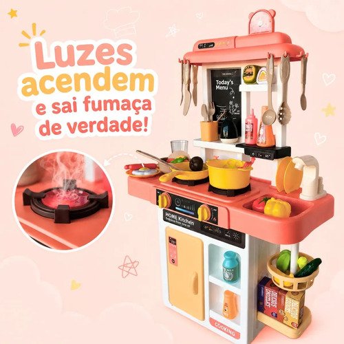 Cozinha De Brinquedo Infantil Com Acessórios Sai Água E Som Rosa