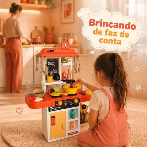 Cozinha De Brinquedo Infantil Com Acessórios Sai Água E Som Rosa