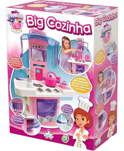 Cozinha Infantil Big Star Rosa 69cm Torneira Água Fogão Forno 16 Peças