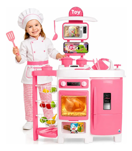 Cozinha infantil grande completa sai agua de verdade 92cm co