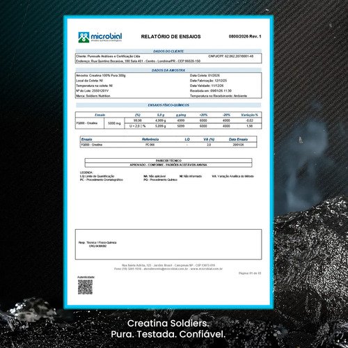 Creatina 1kg Suplemento Monohidratada em pó 100% Pura - Soldiers Nutrition
