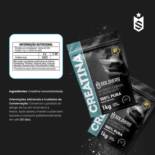 Creatina 2kg Suplemento Monohidratada em pó 100% Pura - Soldiers Nutrition