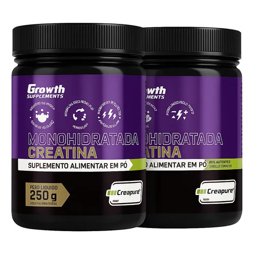 Creatina creapure growth 250g kit 2 ganho massa forca