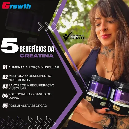 Creatina Creapure Growth Suplementos 250g Sem Sabor Original