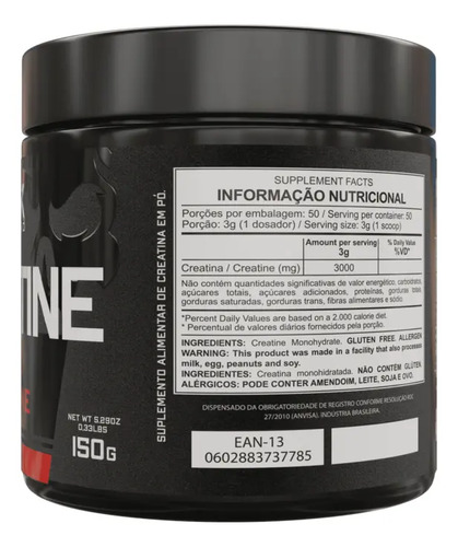 Creatina Monohidratada Em Pote 150g 100% Pura Dark Lab
