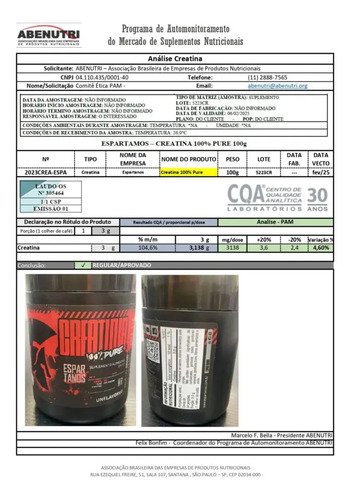 Creatina Pó 100% Pura Monohidratada Espartanos 1kg Aprovada Sabor Neutro