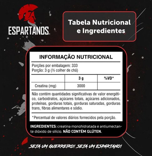 Creatina Pó 100% Pura Monohidratada Espartanos 1kg Aprovada Sabor Neutro