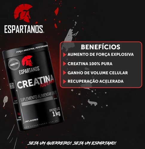 Creatina Pó 100% Pura Monohidratada Espartanos 1kg Aprovada Sabor Neutro