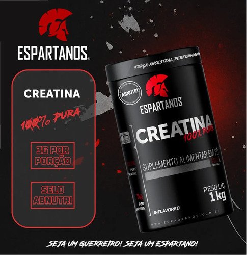 Creatina Pó 100% Pura Monohidratada Espartanos 1kg Aprovada Sabor Neutro