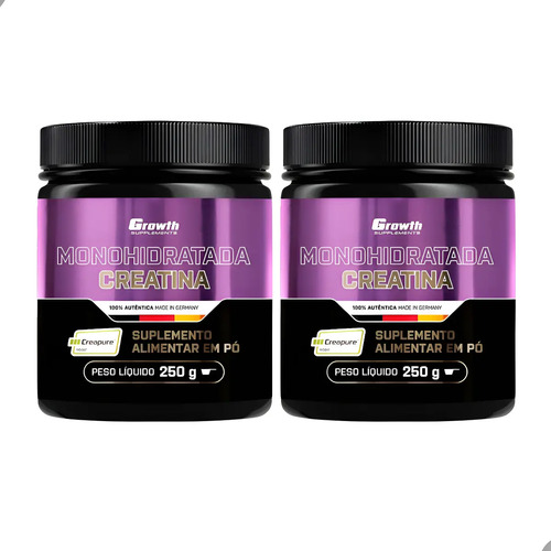 Creatinas creapure 250g growth sabor natural em po kit 2 sem