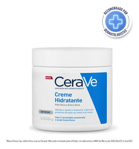 Creme Hidratante Corporal e facial para Pele Seca a Extra Seca Sem Perfume 454g CeraVe
