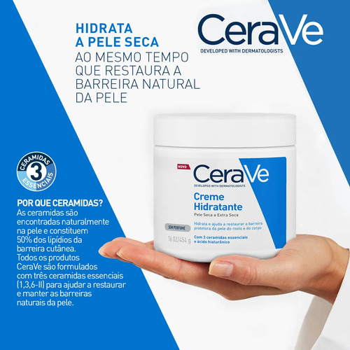 Creme Hidratante Corporal e facial para Pele Seca a Extra Seca Sem Perfume 454g CeraVe
