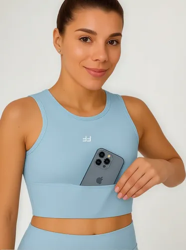 Cropped top academia feminino fitness com bolso