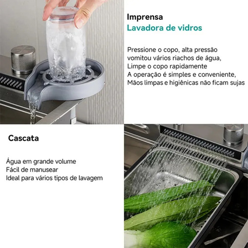 Cuba Cascata Premium Completa Com Acessórios Torneira Monocomando E Lavador De Copos Cozinha Gourmet Aço Inox 304 Cor Prata Widna