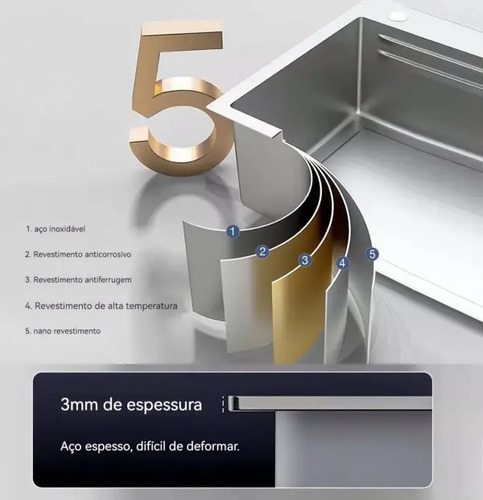 Cuba Cascata Premium Completa Com Acessórios Torneira Monocomando E Lavador De Copos Cozinha Gourmet Aço Inox 304 Cor Prata Widna