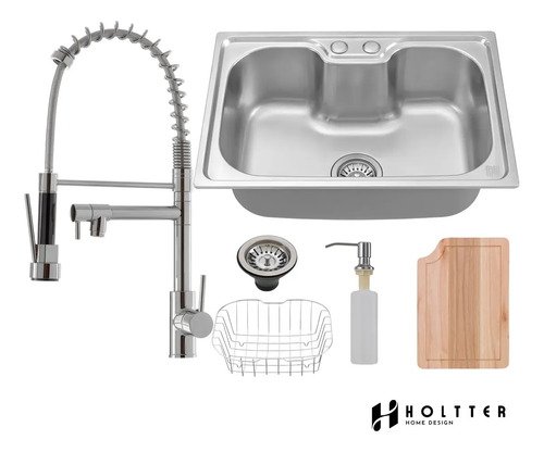 Cuba Cozinha Gourmet Aço Inox Tábua C/ Torneira Extensor Cor Prata Holtter Home Design