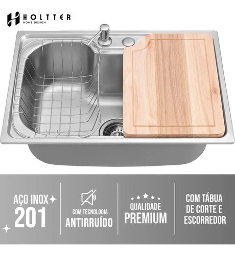 Cuba Cozinha Gourmet Aço Inox Tábua C/ Torneira Extensor Cor Prata Holtter Home Design