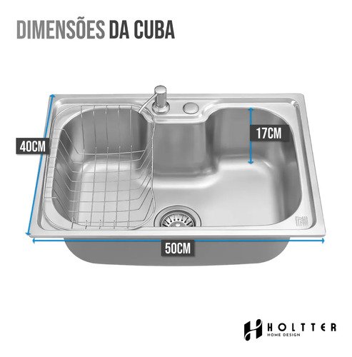 Cuba Cozinha Gourmet Aço Inox Tábua C/ Torneira Extensor Cor Prata Holtter Home Design