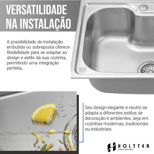 Cuba Cozinha Gourmet Aço Inox Tábua C/ Torneira Extensor Cor Prata Holtter Home Design
