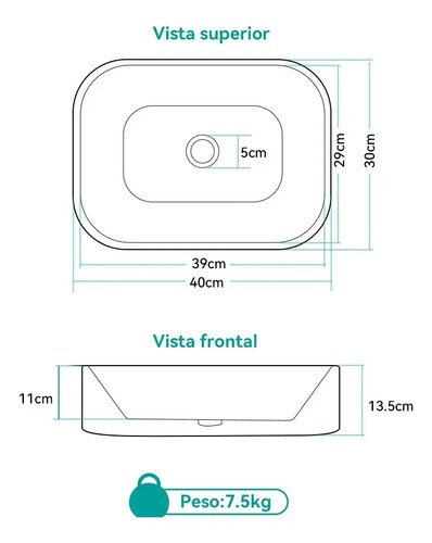 Cuba De Apoio Branca Cerâmica 40x30cm acabamento premium hidrófuga para banheiro moderno Winda