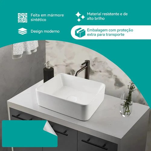 Cuba De Apoio Branca Cerâmica 40x30cm acabamento premium hidrófuga para banheiro moderno Winda