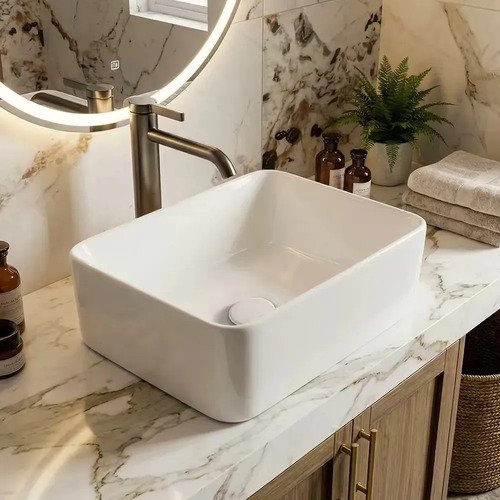 Cuba De Apoio Branca Cerâmica 40x30cm acabamento premium hidrófuga para banheiro moderno Winda
