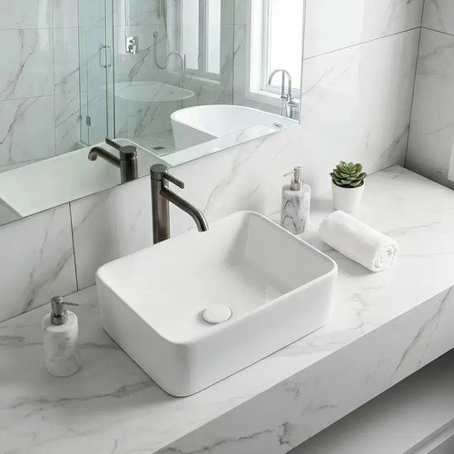 Cuba De Apoio Branca Cerâmica 40x30cm acabamento premium hidrófuga para banheiro moderno Winda