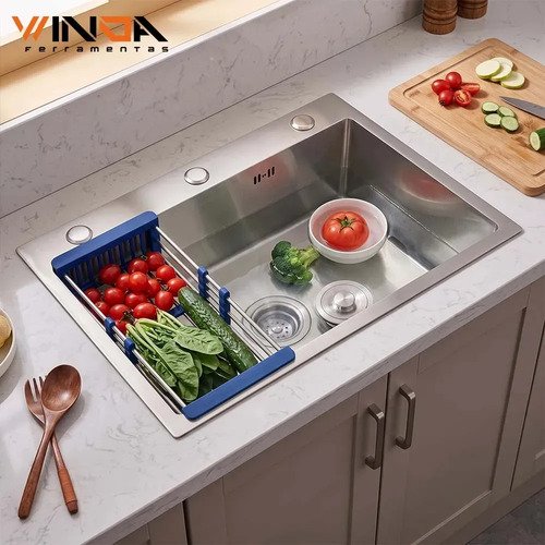 Cuba gourmet cozinha 60x45cm aco inox escovado com escorredo