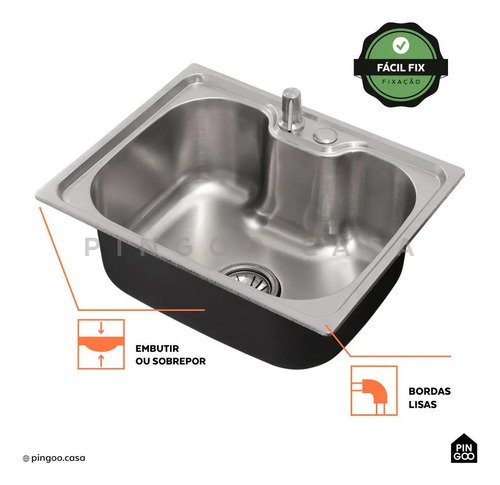Cuba Gourmet para Cozinha Aço Inox 201 50x40cm Nawa Prata - Pingoo.casa