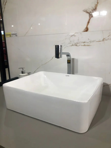 Cuba Para Banheiro Louça Sobrepor Retangular Apoio 40cm Lemi Branco Brilhante